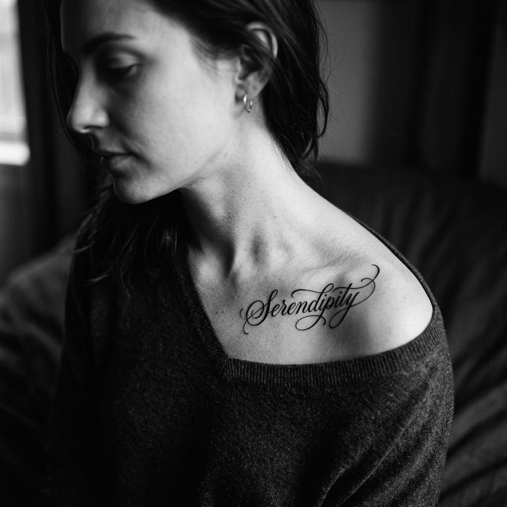 Elegant calligraphy collarbone tattoo script